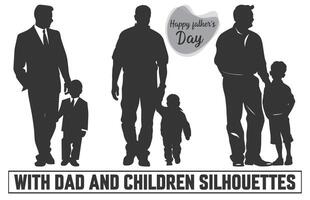 Happy Father's day, Father with son Silhouette. Silhouette isolated on white background, illustration for fathers day, my dad my hero. vector