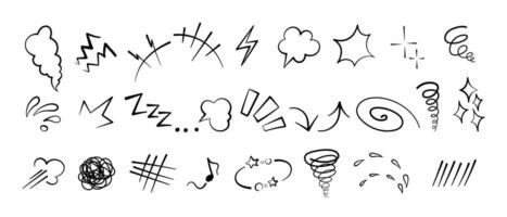 Anime comic emoticon element graphic effects hand drawn doodle illustration set. vector