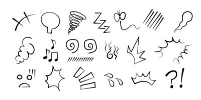 Anime comic emoticon element graphic effects hand drawn doodle illustration set. vector