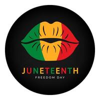 Black circle icon with colored lips and text Juneteenth. Celebration of Juneteenth, Freedom Day. Flat design. Great for t-shirt or badge design. illustration. vector