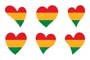 Set of colored hearts in the color of the Juneteenth flag, isolated on a white background. Freedom day of June. illustration. vector