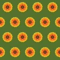 Seamless pattern with bright sunflowers neatly aligned in rows on a green background. Repeating pattern for wrapping paper, gift paper, children's textiles, pillows, etc. illustration. vector
