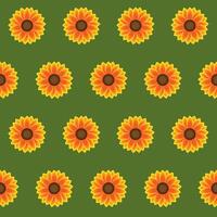 sin costura modelo con brillante girasoles pulcramente alineado en filas en un verde antecedentes. repitiendo modelo para envase papel, regalo papel, para niños textiles, almohadas, etc. ilustración. vector