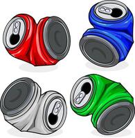 Crumpled or crushed aluminum cans. Crushed tin cans on white background. vector