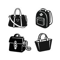 A set of drawings with various briefcases, bags. Silhouette illustration vector