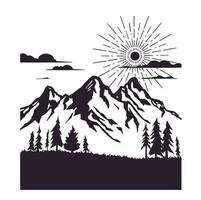 Hand drawn mountain design. illustration of mountains and pine trees. illustration vector