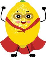 Funny lemon character mascot in traditional superhero costume vector