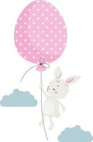 Funny bunny flying with easter egg balloon vector