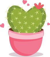 Succulent green heart-shaped cactus in pink vase vector