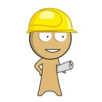 Builder at a construction site with a plan in his hands vector