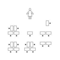 combinación estilo de asientos preparativos línea icono. plan de asientos en salón de clases o seminario. esquema, Plano, arquitectónico plan. ilustración vector