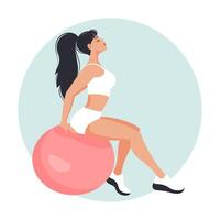 Beautiful girl sitting on a big fitness ball vector