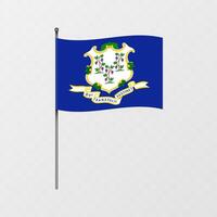 Connecticut state flag on flagpole. illustration. vector