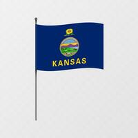 Kansas state flag on flagpole. illustration. vector