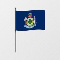 Maine state flag on flagpole. illustration. vector