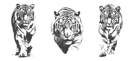 tiger silhouette set, black and white design, generated ai vector