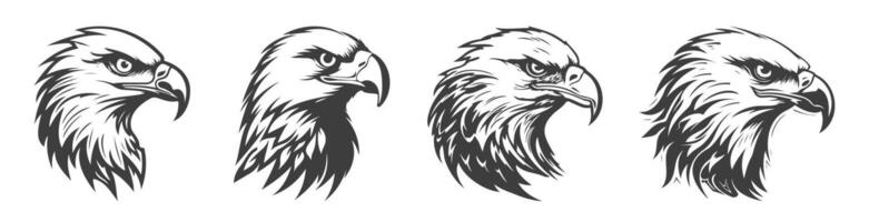 set of black and white design eagle silhouettes, generated ai vector