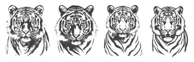 tiger silhouette set, black and white design, generated ai vector