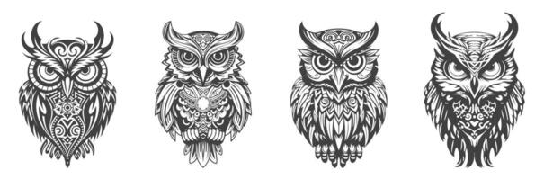 set of abstract designs of owl silhouettes vector