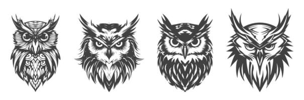 set of abstract designs of owl silhouettes vector