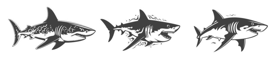 shark silhouette set, black and white design, generated ai vector