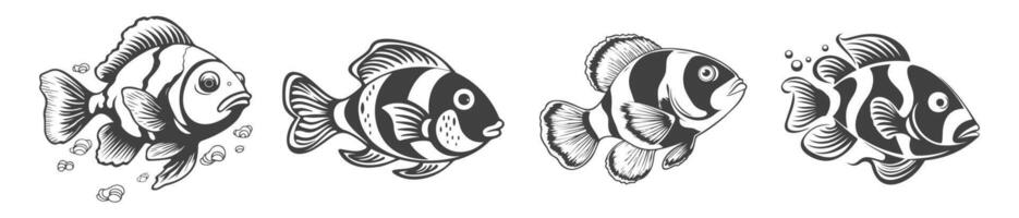 pez payaso silueta colocar, negro y blanco diseño, generado ai vector