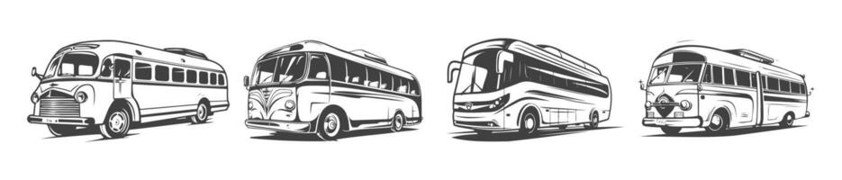 collection of black and white design bus car silhouettes, generated ai vector