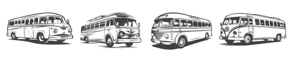 collection of black and white design bus car silhouettes, generated ai vector