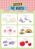 kids fun education find the biggest smallest object worksheet printable vector