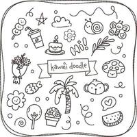 cute kawaii black and white doodle drawing illustration set vector