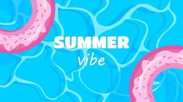 Summer vibe. Blue pool with inflatable rings, top view. vector