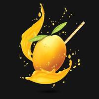 Rey de frutas mango con chapoteo en India azul antecedentes vector