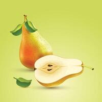 Green pear fruit. half Cut Slice and Sweet fruit. background. vector