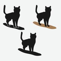 Purrfectly Cool Silhouette Set of a Cat Riding a Penny Board vector