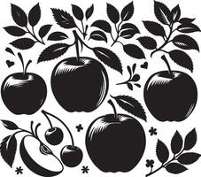 Crab apples, fruit silhouette, black color silhouette vector