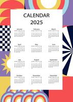 2025 table yearly calendar week start on Sunday with geometric that use for vertical digital and printable A4 A5 size vector