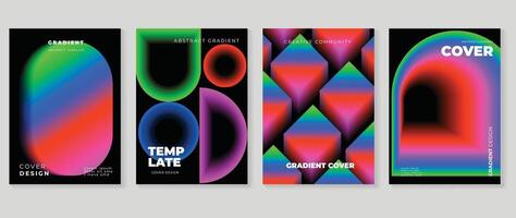 Abstract gradient poster background set. Minimalist style cover template with vibrant perspective 3d geometric prism shapes collection. Ideal design for social media, cover, banner, flyer. vector