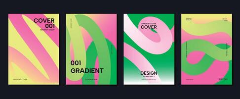 Abstract gradient poster background set. Minimalist style cover template with vibrant perspective 3d geometric prism shapes collection. Ideal design for social media, cover, banner, flyer. vector