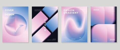 Abstract gradient poster background set. Minimalist style cover template with vibrant perspective 3d geometric prism shapes collection. Ideal design for social media, cover, banner, flyer. vector