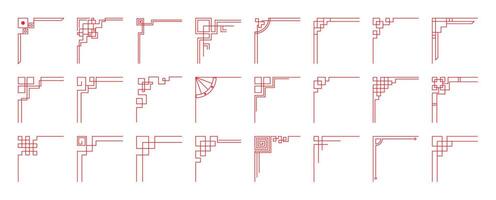 Chinese frame corner ornament set. Traditional decorative elements with line, corner, borders, frames, headers. Illustration of elegant design suitable for card, invitation, poster, cover. vector