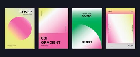 Abstract gradient poster background set. Minimalist style cover template with vibrant perspective 3d geometric prism shapes collection. Ideal design for social media, cover, banner, flyer. vector