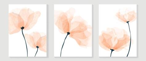 Vintage style floral wall art template. Collection of hand drawn flower with orange watercolor texture, wildflower. Botanical poster set for wall decoration, interior, wallpaper, banner. vector