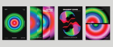 Abstract gradient poster background set. Minimalist style cover template with vibrant perspective 3d geometric prism shapes collection. Ideal design for social media, cover, banner, flyer. vector