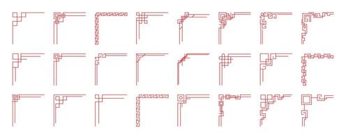 Chinese frame corner ornament set. Traditional decorative elements with line, corner, borders, frames, headers. Illustration of elegant design suitable for card, invitation, poster, cover. vector
