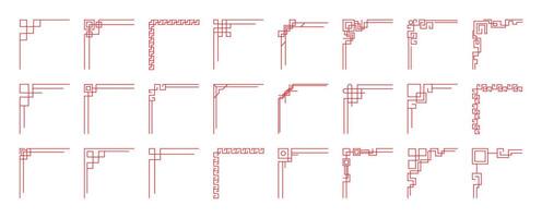 Chinese frame corner ornament set. Traditional decorative elements with line, corner, borders, frames, headers. Illustration of elegant design suitable for card, invitation, poster, cover. vector