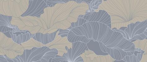 Lotus leaf line art wallpaper background . Luxury natural hand drawn foliage pattern design in minimalist linear contour simple style. Design for fabric, print, cover, banner, invitation. vector