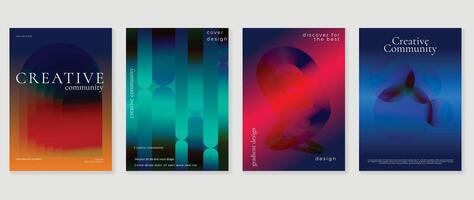 Abstract gradient poster background set. Minimalist style cover template with vibrant perspective 3d geometric prism shapes collection. Ideal design for social media, cover, banner, flyer. vector