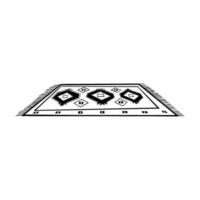 Floor carpet with an ornament, rhombuses, triangles drawn in with a black outline on a white background. Interior item, illustration. For printing, designing interior sketches, scrapbooking vector