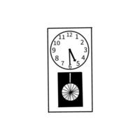 Wall clock with strike and pendulum, with dial. illustration. Clock drawn in in black, black outline on a white background. For design, creating 3D visualizations, scrapbooking vector