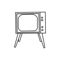 Retro TV on legs with a convex screen and buttons on the side. illustration. The TV is drawn in in black, with an outline. For design, creating 3D visualizations, printing, scrapbooking vector
